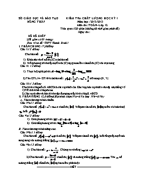 Kiểm tra chất lượng học kỳ I - Đồng Tháp năm học 2012-2013 môn thi Toán- lớp 12